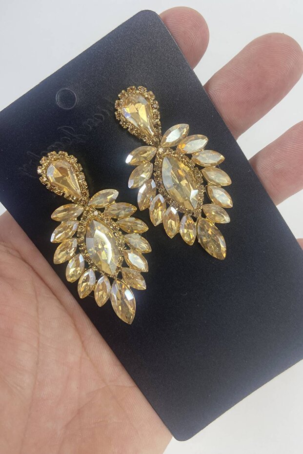 Gold Thin Shuttle Stone Henna Wedding Engagement Earring – Bijoux Earring, Stylish Design, Women's Accessory – Bijut