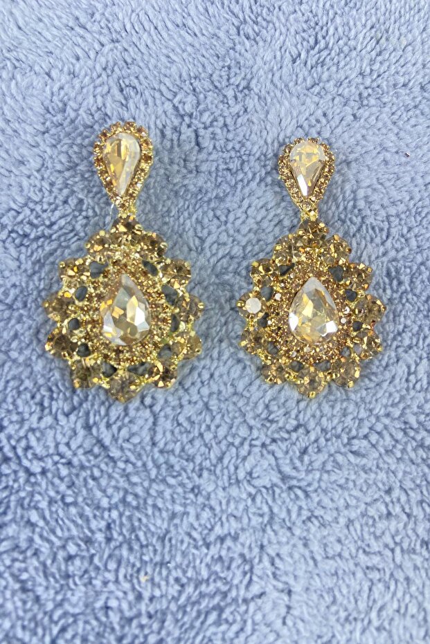 Gold Drop Model Large Small Stone Henna Wedding Engagement Earring – Bijoux Earring, Stylish Design – Bijoux Cube