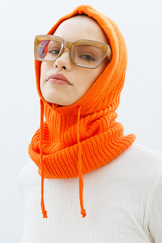 Turuncu Balaclava Triko Başlık - 4
