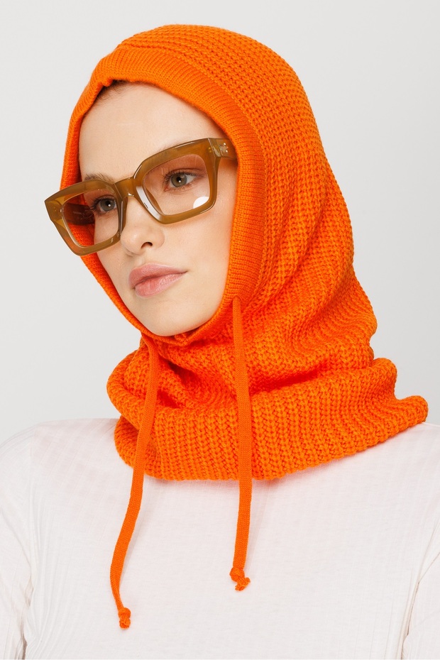Turuncu Balaclava Triko Başlık - 6