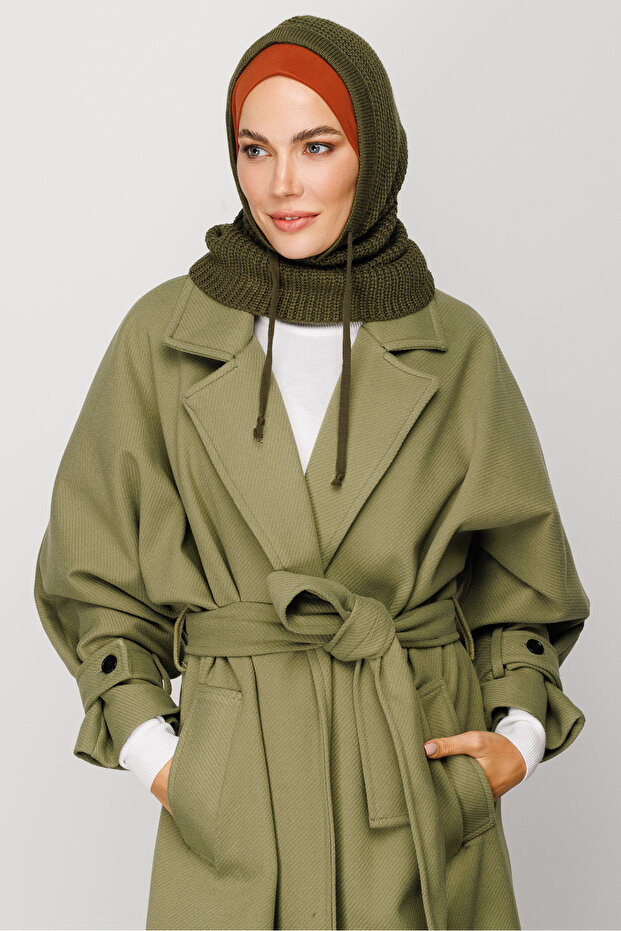 Asker Yeşili Balaclava Triko Başlık - 8