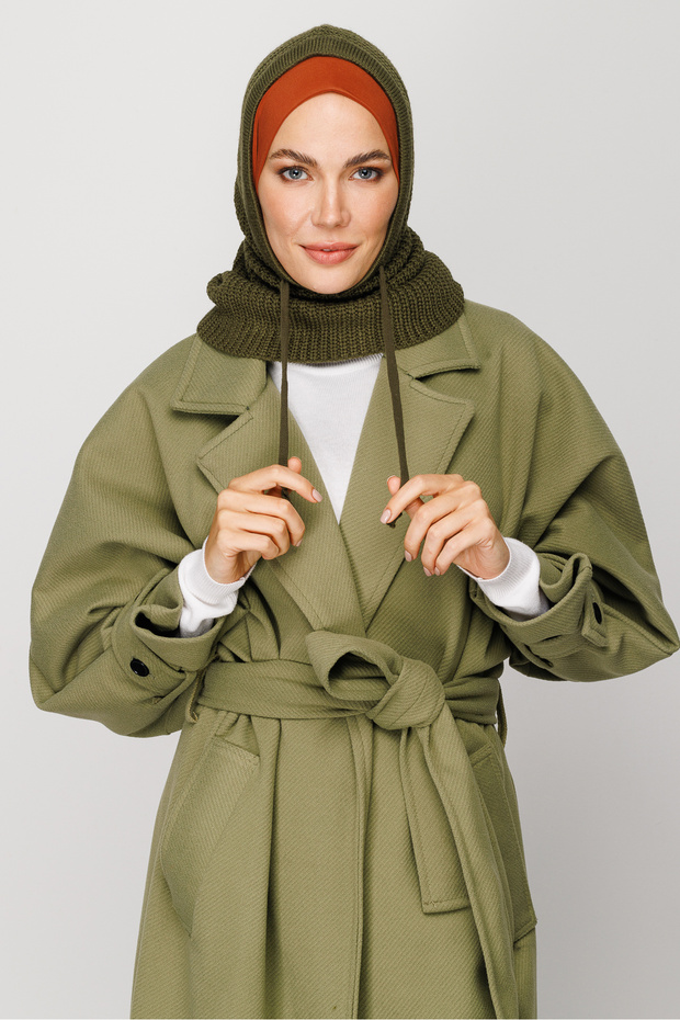 Asker Yeşili Balaclava Triko Başlık - 7