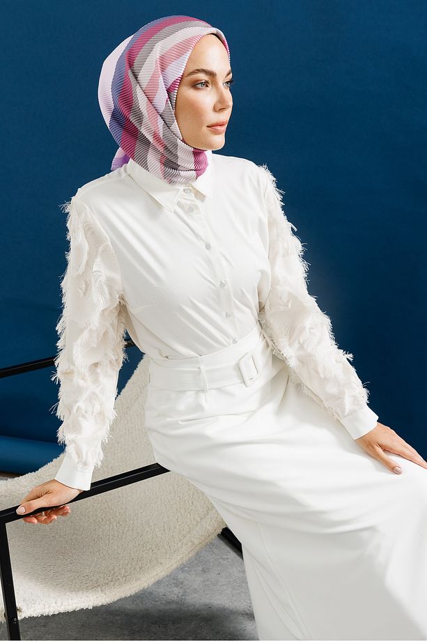 Leylak Akra Desen Pilise Eşarp - 3