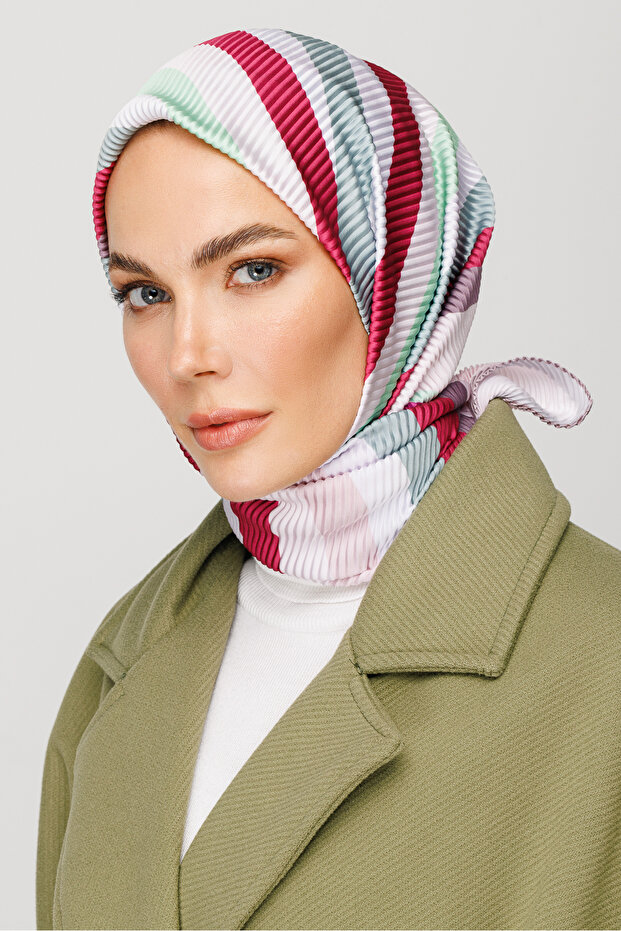 Turquoise Akra Pattern Pleated Scarf - 1
