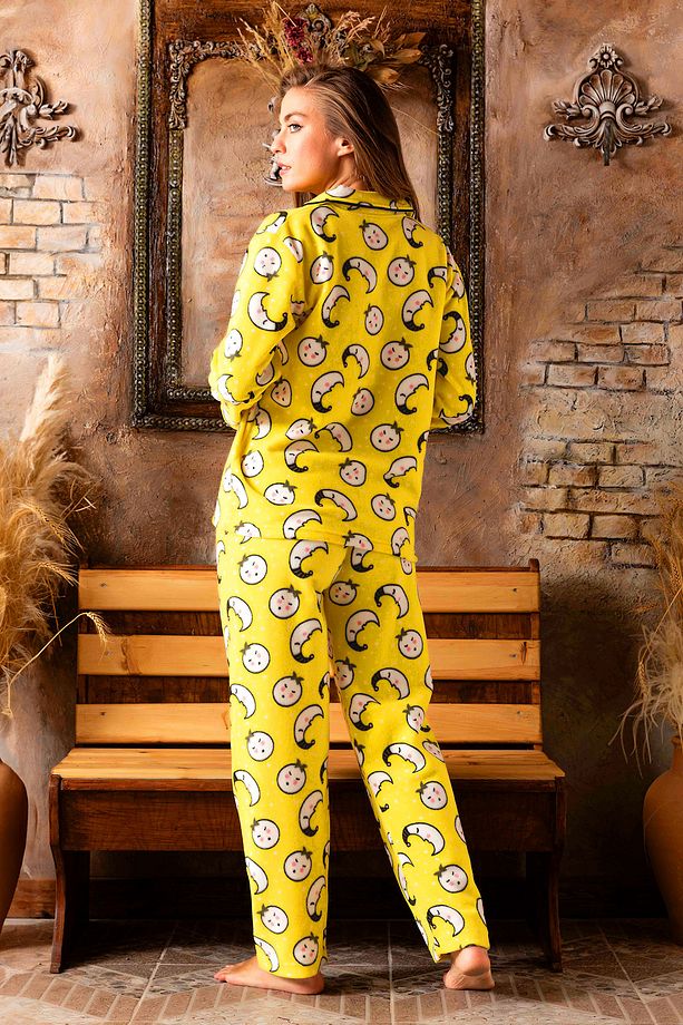 Kışlık Welsoft Peluş İnci Polar Düğmeli Pijama Takımı 'İpeksi Doku' - 7