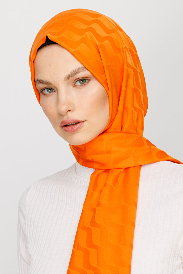 Silky Jacquard Wave Pattern Shawl - 6