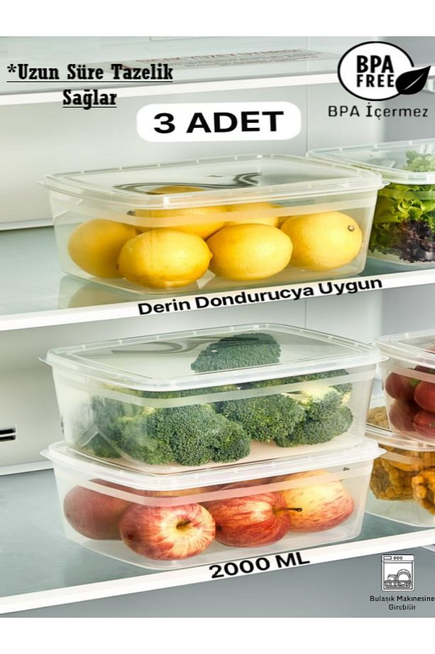 3 Adet Huge Şeffaf 2 LT Erzak Ve Bakliyat Saklama Kabı - Baharat Çay Kutusu - 1