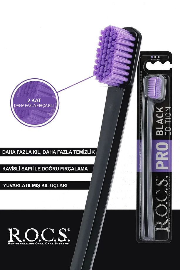 Rocs Pro Black 5940 Adet Kıl Içeren Soft Diş Fırçası - 2 Adet Mor-yeşil - 2