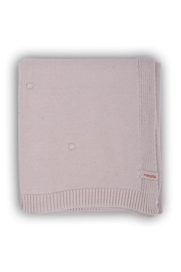 Cotton 80x110cm Knitwear Pompom Baby Blanket Powder