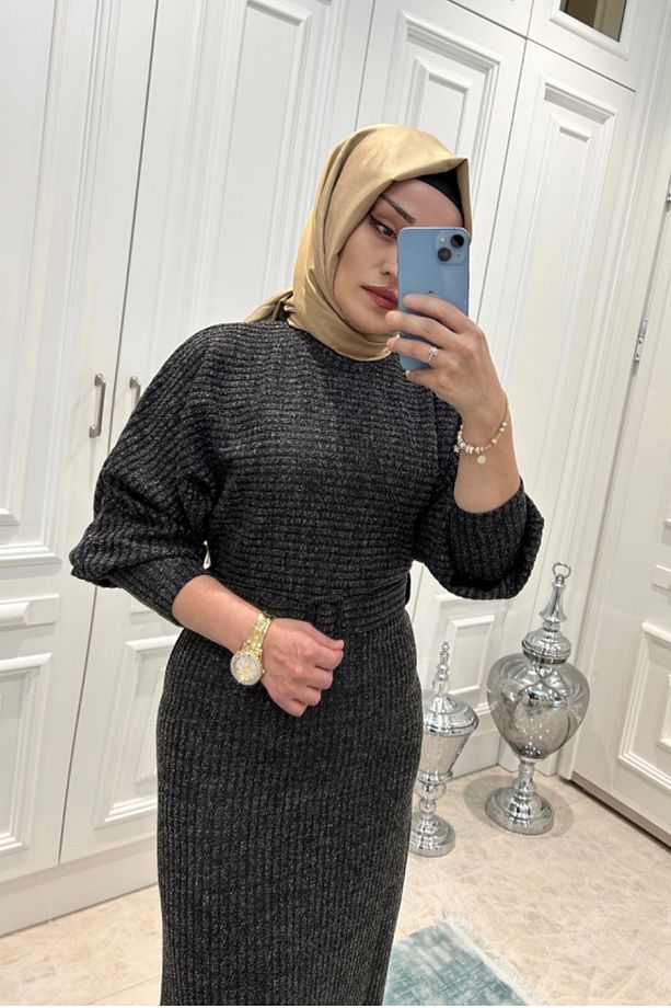 Siyah Simli Elbise - 3