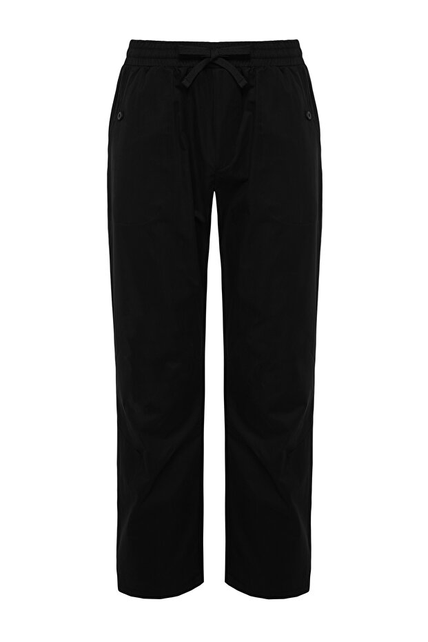 Siyah Regular Fit Beli Bağcık Detaylı Pantolon TMNAW24PL00017 - 7