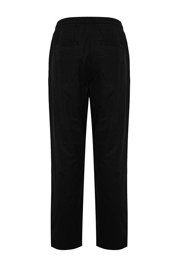 Siyah Regular Fit Beli Bağcık Detaylı Pantolon TMNAW24PL00017 - 8