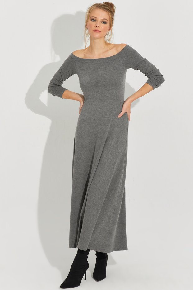 Women's Gray Madonna Collar Midi Dress BK272076