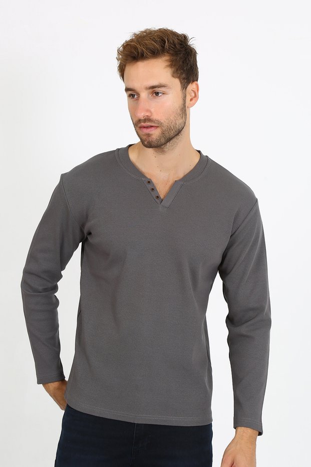 5524 New Season V-Cut Buttoned Brow Ribbed Knit Zak Standard Fit – Suitable for Daily Use