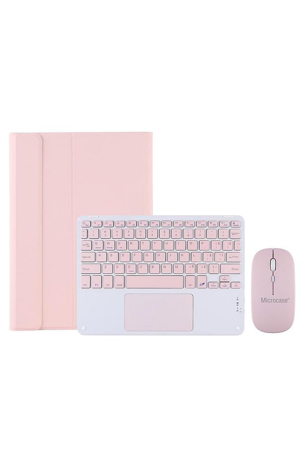 Ipad 10.nesil 10.9 2022 Ile Uyumlu Bt Touchpad Klavye Bluetooth Mouse Standlı Kılıf Bkk7 Pembe - 1