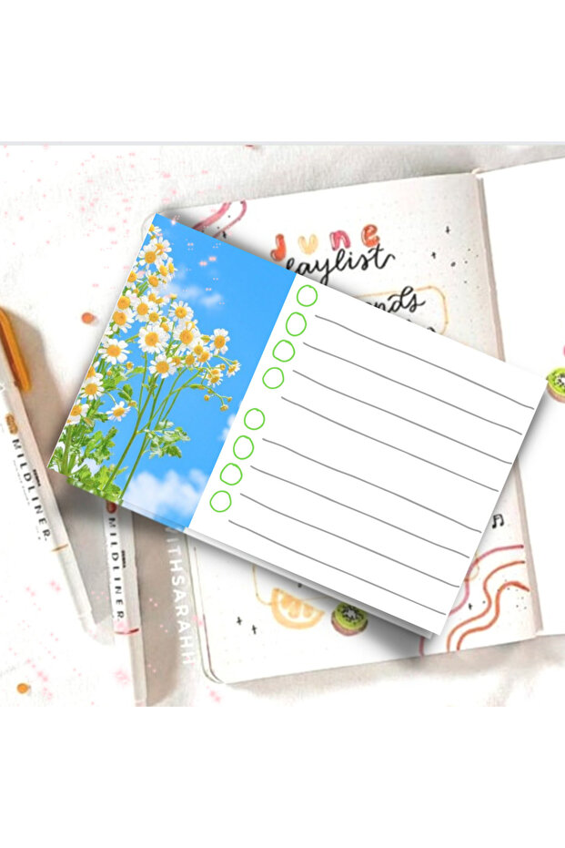 14x10 Cm 4 Adet Rengarenk Çiçekler Memopad , Bloknot , To Do List , Notepad , Planlayıcı Seti - 3