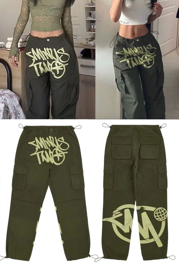 Harajuku Minus Two Cargo Pocket Street Wide Leg Baggy Unisex Pants
