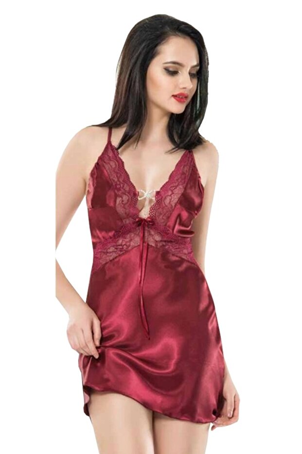 Burgundy Satin Nightgown