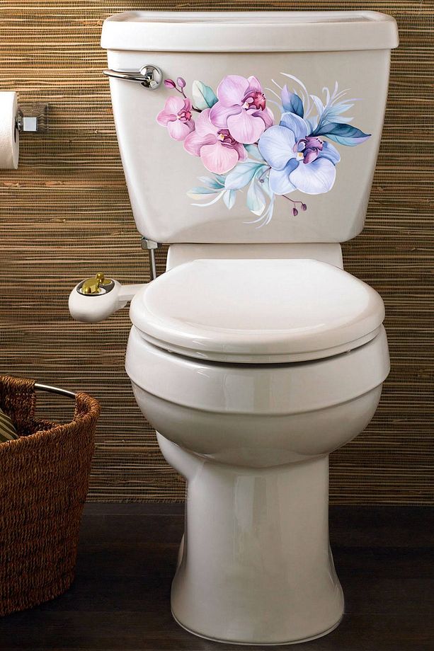 Lila Renkli Çiçekler Klozet Sticker Kapağı Ve Banyo Sticker - 1