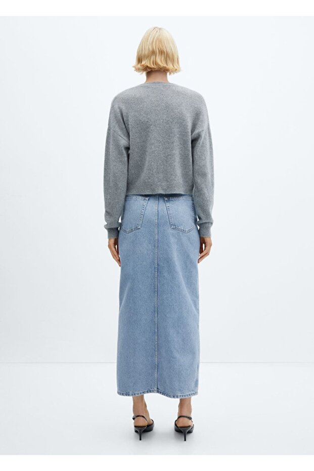 Yırtmaçlı denim etek - 4