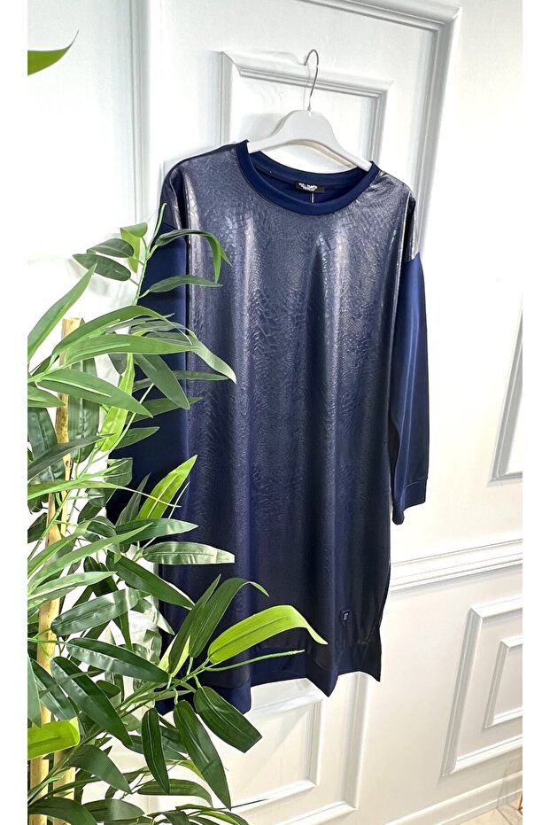 تونيك بنمط جلد الثعبان مقاس كبير - أزرق داكن - 3