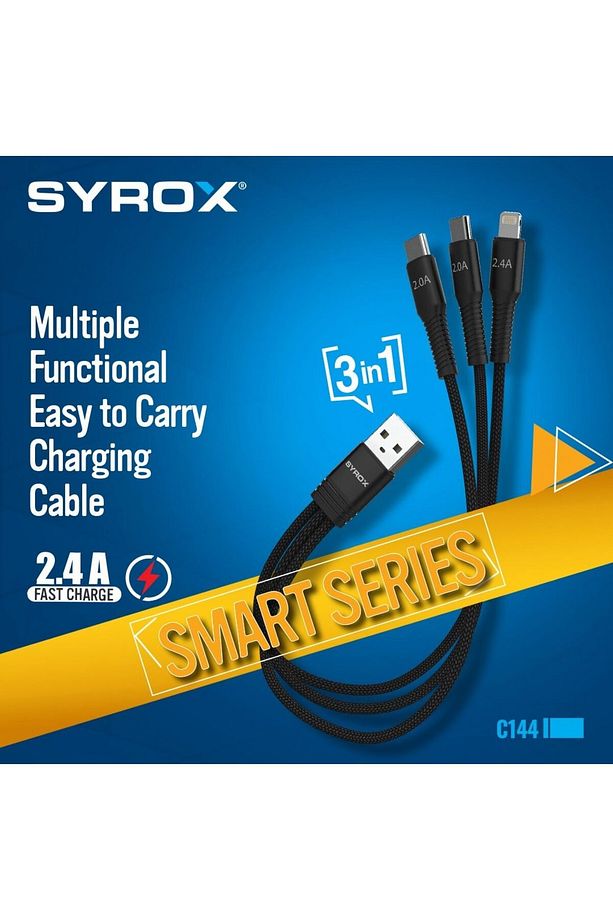 C144 USB-A to 2 adet Type-C 1 adet Lightning Çoklu Şarj Kablosu - 2