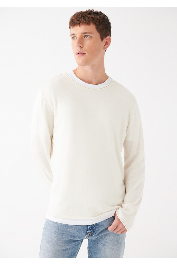 Weißer Pullover mit Rundhalsausschnitt, reguläre Passform / normaler Schnitt 0710022-70054 - 1