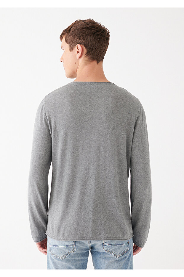 Grauer Pullover mit Rundhalsausschnitt, reguläre Passform / normaler Schnitt 0710022-80018 - 4