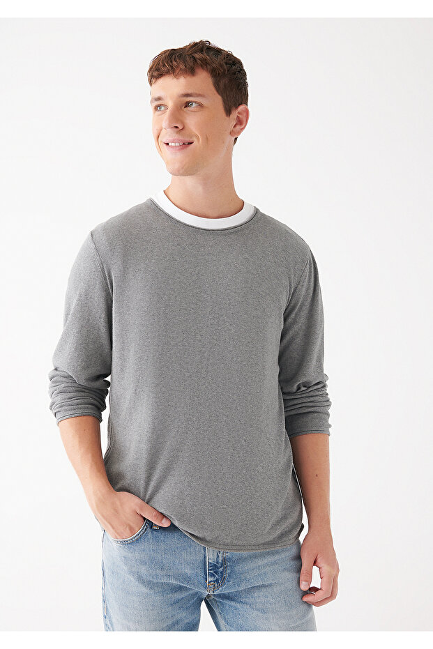 Grauer Pullover mit Rundhalsausschnitt, reguläre Passform / normaler Schnitt 0710022-80018 - 2