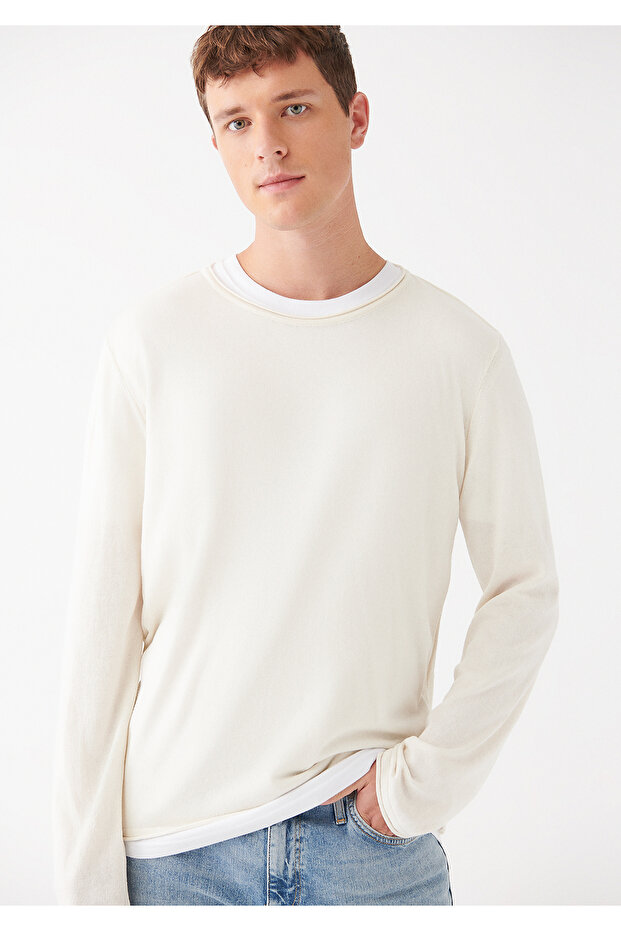 Weißer Pullover mit Rundhalsausschnitt, reguläre Passform / normaler Schnitt 0710022-70054 - 2