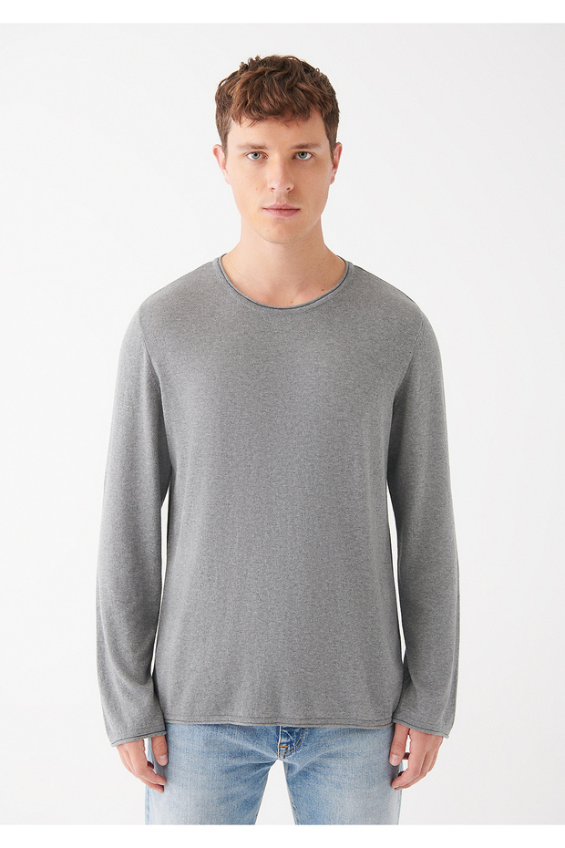 Grauer Pullover mit Rundhalsausschnitt, reguläre Passform / normaler Schnitt 0710022-80018 - 3