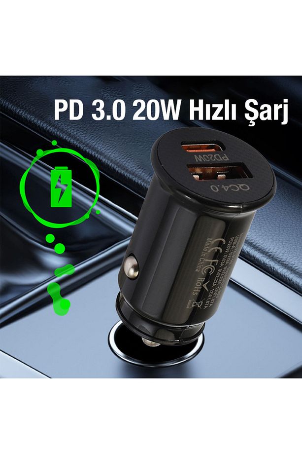 TE-P10 USB Ve Type-c Çıkışlı Araç İçi Çakmaklık Hızlı Şarj Başlığı SİYAH - 6