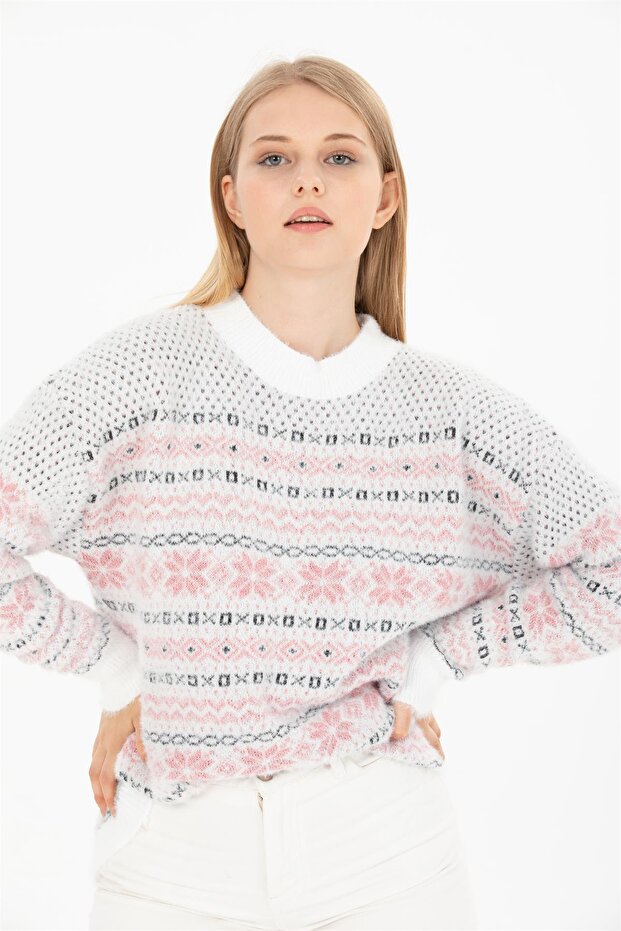 Snow Pattern White Sweater - 1