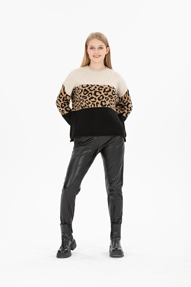 Black Beige Leopard Sweater - 4