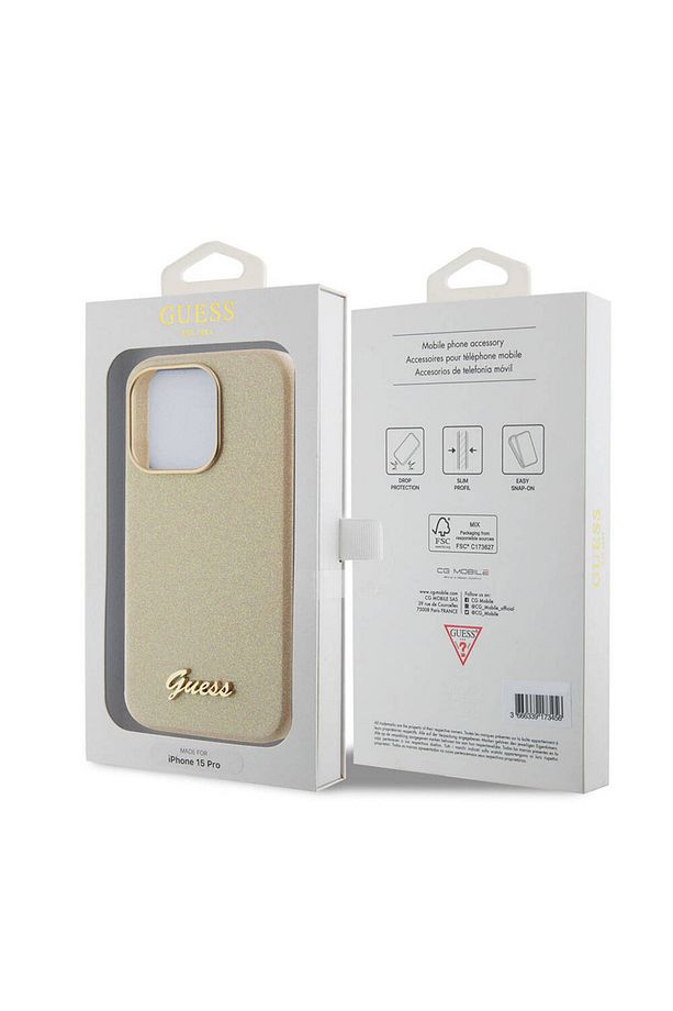 iPhone 15 Pro Max Uyumlu Kılıf Guess Lisanslı Yazı Logolu Glitter Glossy Script Kapak Gold - 5