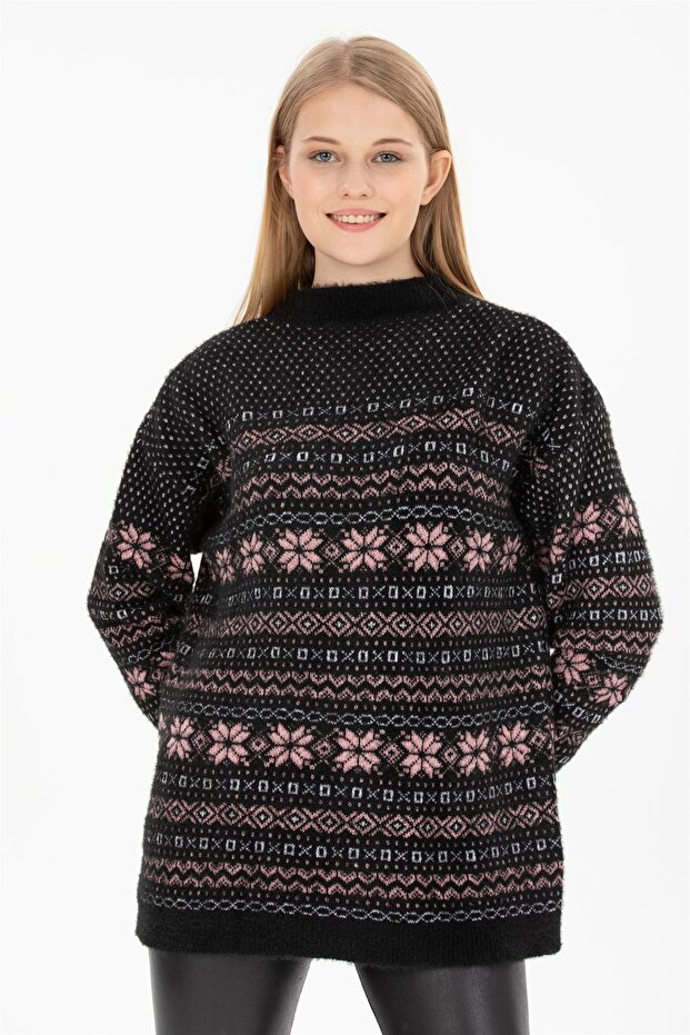 Snow Pattern Black Sweater - 1