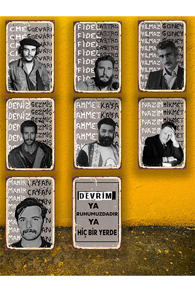 Devrimci Seti 8 Adet Che Guevara Deniz Gezmiş 20x30 Cm Retro Ahşap Tablo - 1