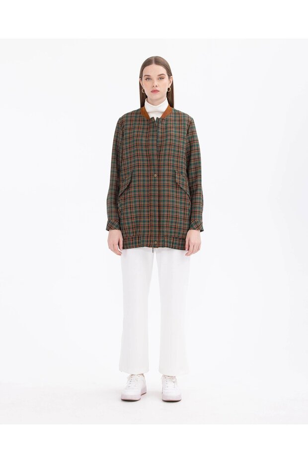 Plaid Patterned COMFORTABLE CUT BOMBER JACKET - 3