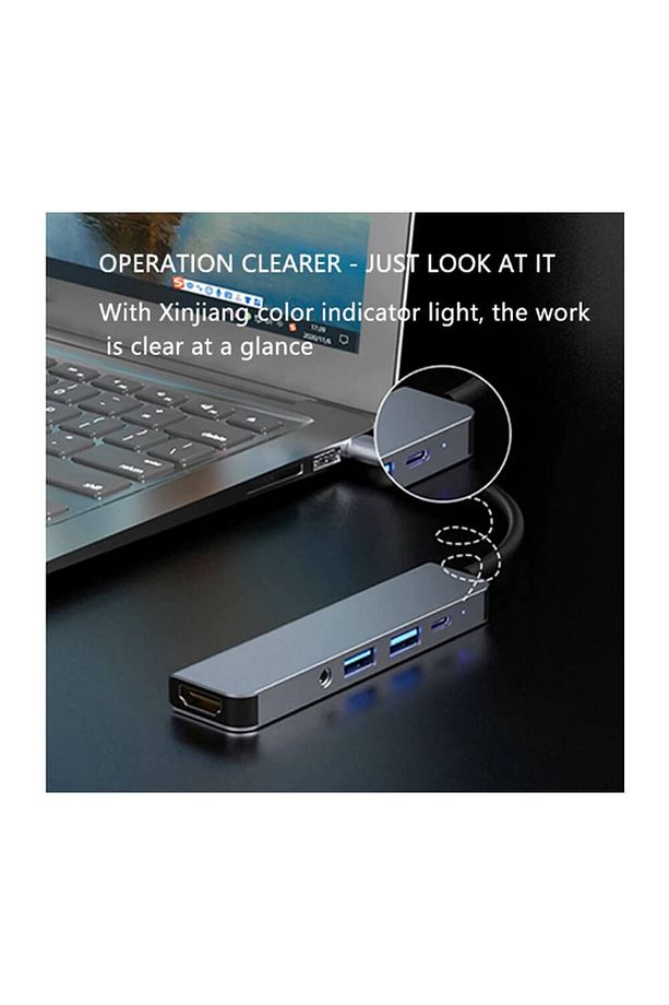 Usb Type-c To Hdmi 4k Audio Ses Usb-c / 2xusb 3.0 Hub Otg Adaptör Çevirici Dönüştürücü Kablo 5 In 1 - 7