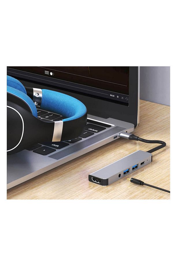 Usb Type-c To Hdmi 4k Audio Ses Usb-c / 2xusb 3.0 Hub Otg Adaptör Çevirici Dönüştürücü Kablo 5 In 1 - 5