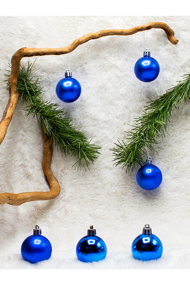 4 cm 6-Piece Blue Cici Ball Christmas Pine Tree Ornament (3 Metallized-3 Shiny)