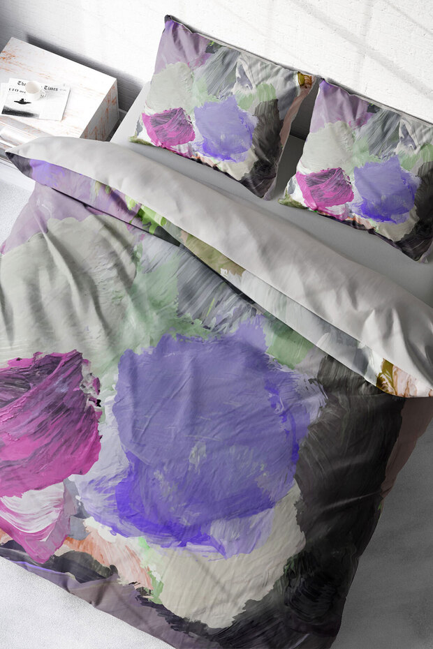 Cotton Satin Double Duvet Cover Set with Elastic Sheets Brush Strokes