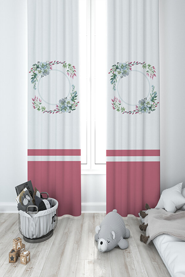 BABY AND KIDS ROOM Floral Patterned 2 Wing Background Curtain