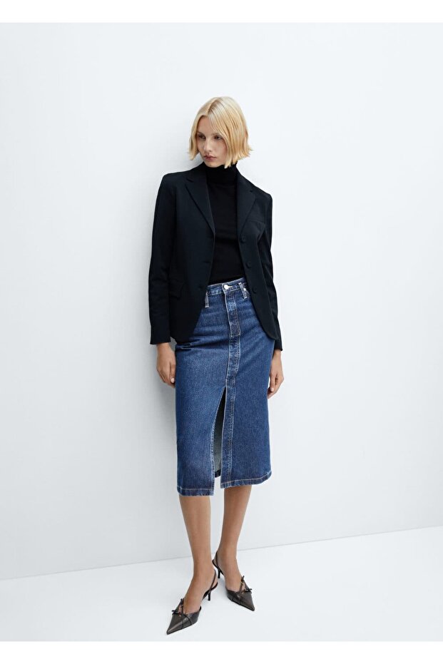 Midi denim etek - 5