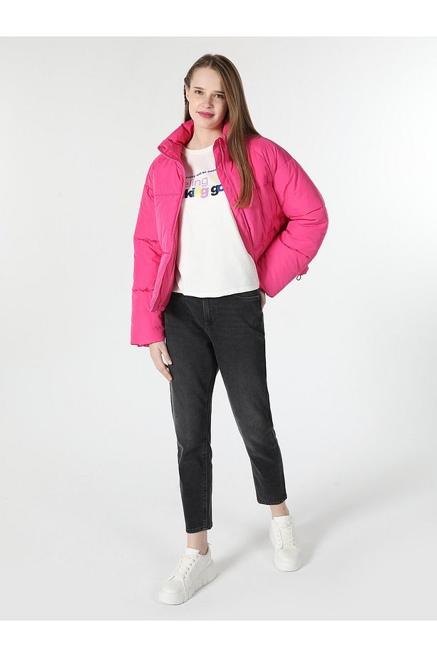 Regular Fit Şişme Pembe Kadın Mont - 3