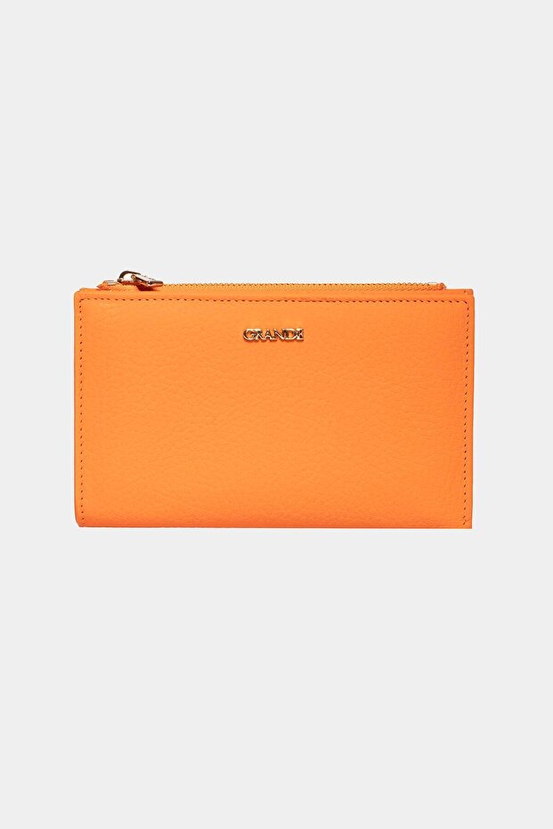 2804 Genuine Real Leather Zippered Women's Wallet Flother Orange