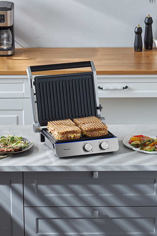 Grilliant 1344h Inox Body, Cast Iron Removable Plate Toaster and Grill Machine
