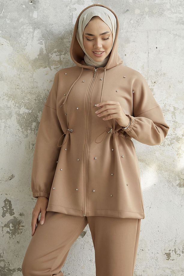 Ariesa Taşlı Tünel Bağcıklı Scuba Takım - Camel - 4