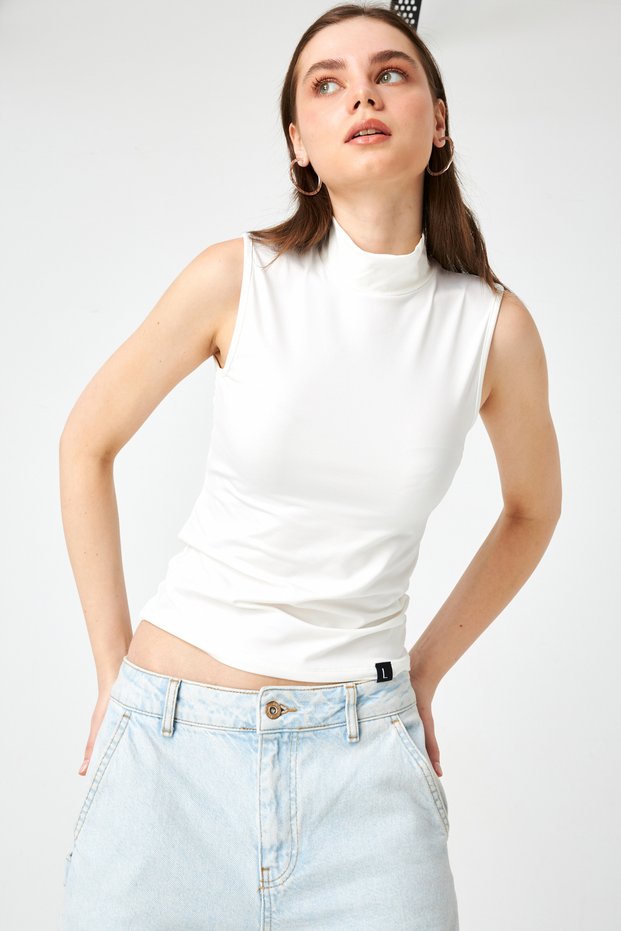 Women's White Sleeveless Soft Touch Basic Blouse