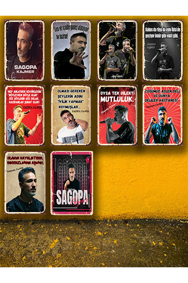 Sagopa Kajmer Seti 10 Adet 20x30 Cm Retro Ahşap Tablo - 1